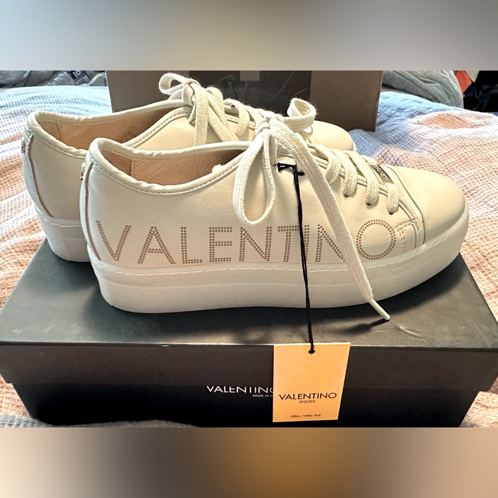 Valentino Cream Leather Platform Sneakers